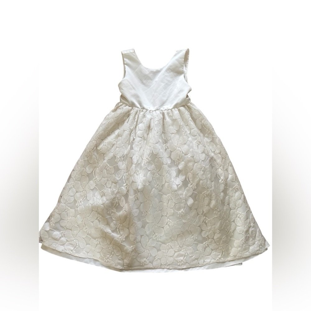 Rosebuds Flower Girl Maxi Dress Sz 6 Multi Layer Skirt Satin Button Back Ivory